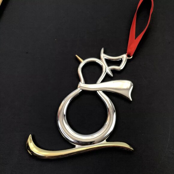 Nambe Brass Christmas Ornament Silver Plated Snowman Hat Scarf Gold Riding Ski - Picture 4 of 5